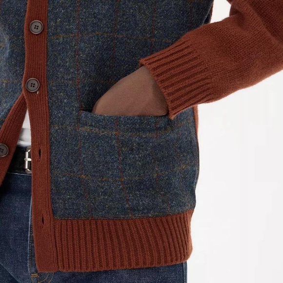 NWT J.Crew Wool V Neck Cardigan Sweater With Harris Tweed Deep Redwood M - Picture 4 of 11